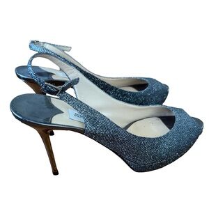 Jimmy Choo Glitter Silver and Gunmetal Slingback Heels